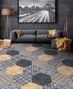 Mintás hexagon formájú modul szőnyeg irodába, hotelekbe - neofloor